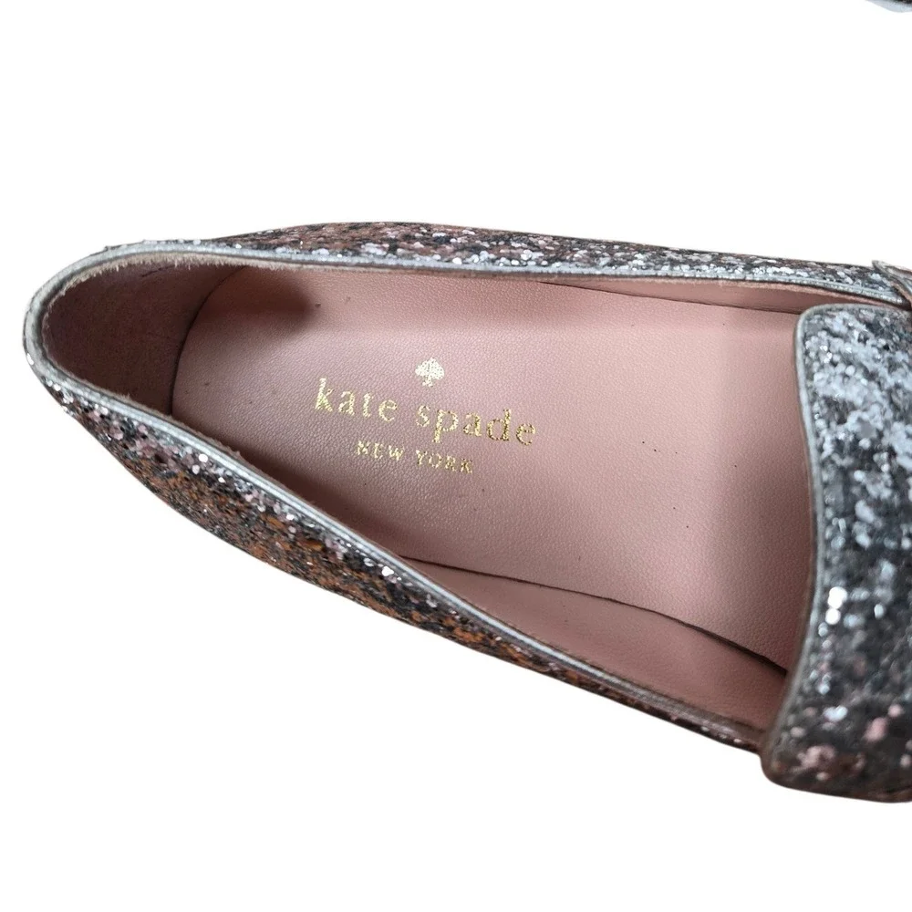Kate Spade Clover Glitter Leather Slip-On Sneakers Silver Metallic Loafers 7.5